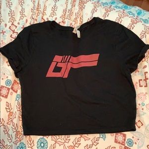 black crop top with red design